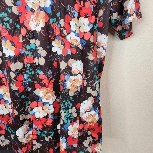 Vintage 70s Button Up Shirt Mens Size M Red Brown Floral Polyester Dagger Collar - Picture 4 of 8